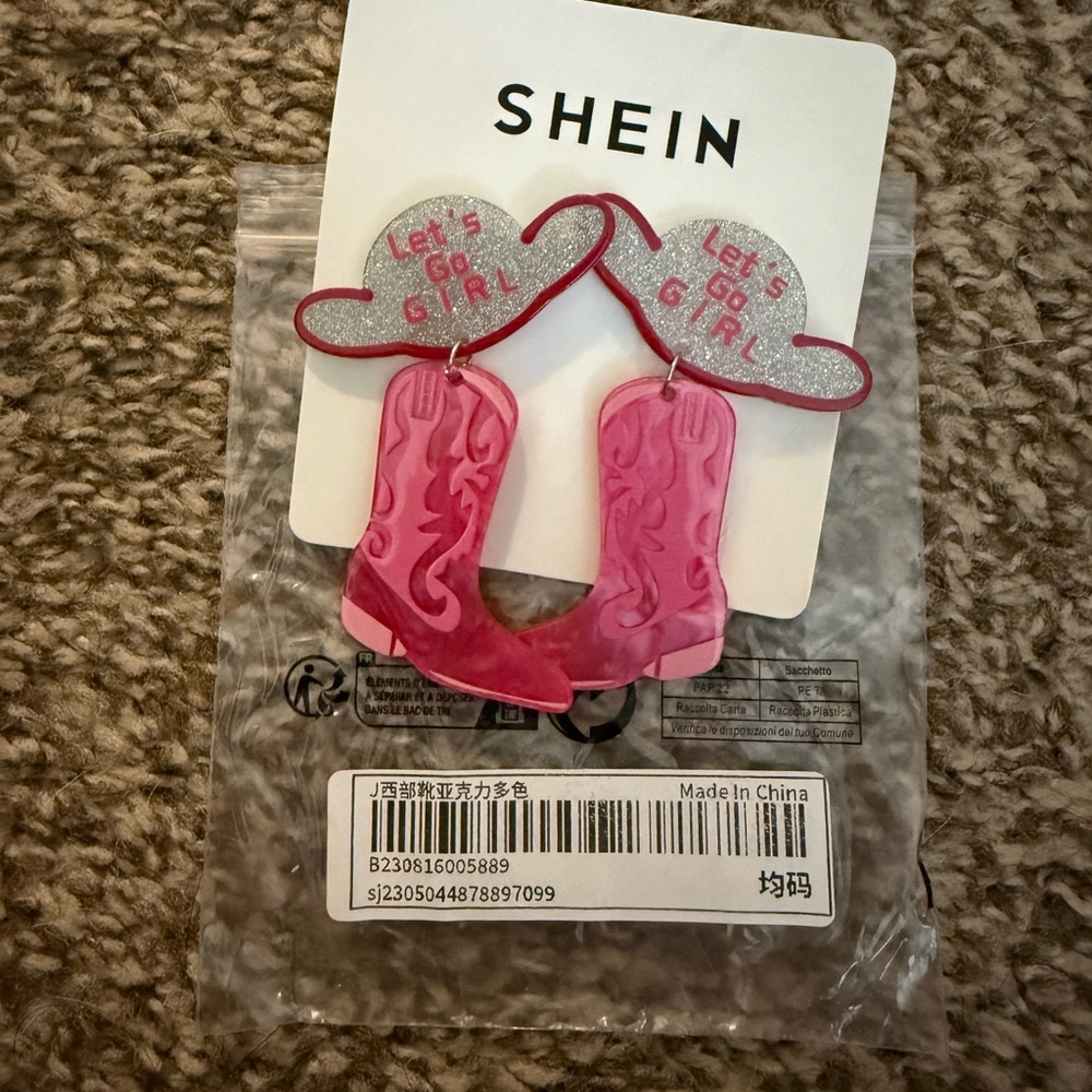 SHEIN Pink and Silver Western Boot Earrings
